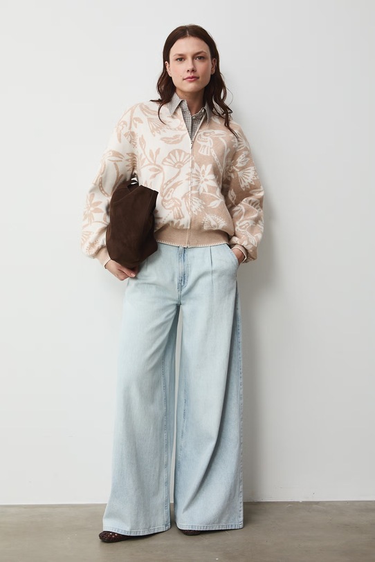 Kardigan damski wzorzysty wzorzyste beżowy RW25-SWD100