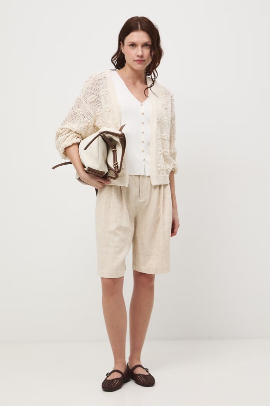 Kardigan damski ażurowy RW25.SWD104 beżowy RS26