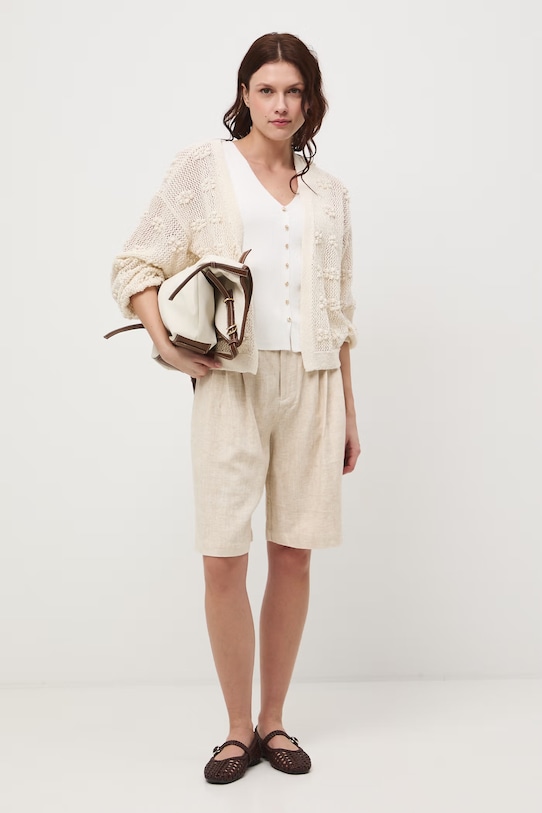 Kardigan damski ażurowy RW25.SWD104 beżowy RS26