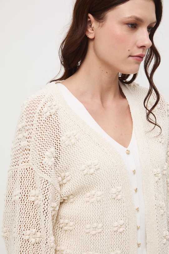 Kardigan damski ażurowy beżowy RW25.SWD104