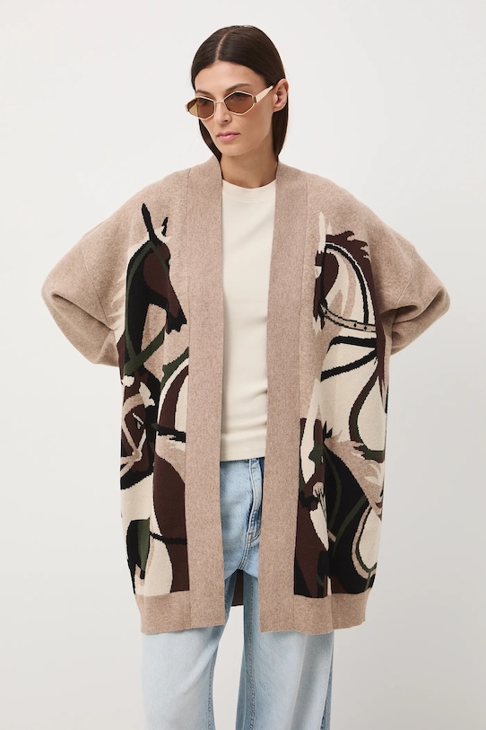 Kardigan damski żakardowy wzorzysty RW25-SWD400 multicolor RW25