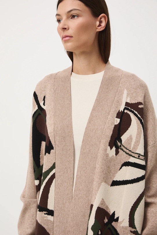 Kardigan damski żakardowy wzorzysty multicolor RW25-SWD400
