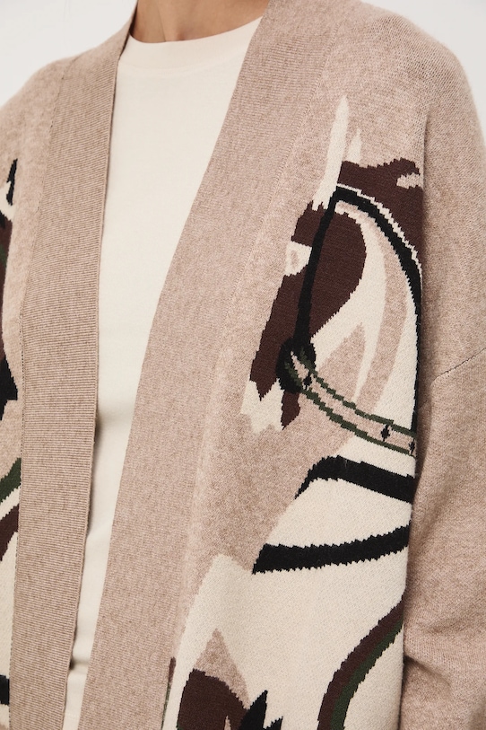 Kardigan damski żakardowy wzorzysty RW25-SWD400 multicolor