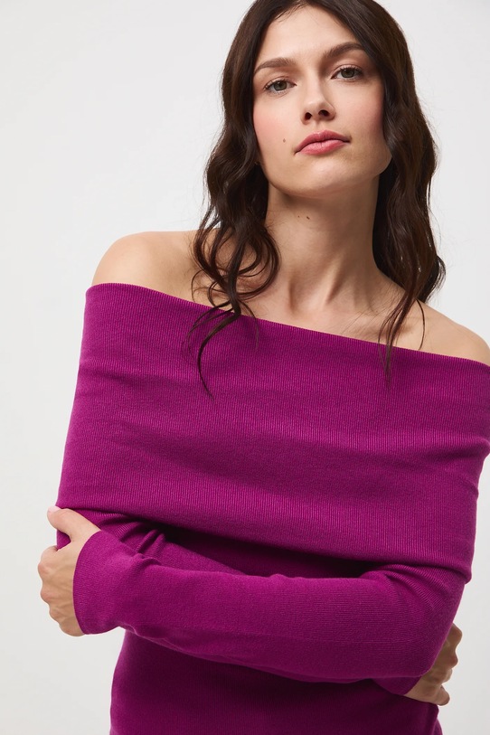 Sweter damski prążkowany pozostałe fioletowy RW25-SWD504