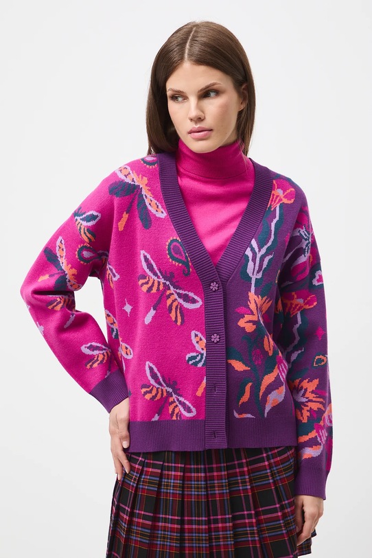 Kardigan damski żakardowy wzorzysty RW25-SWD602 multicolor