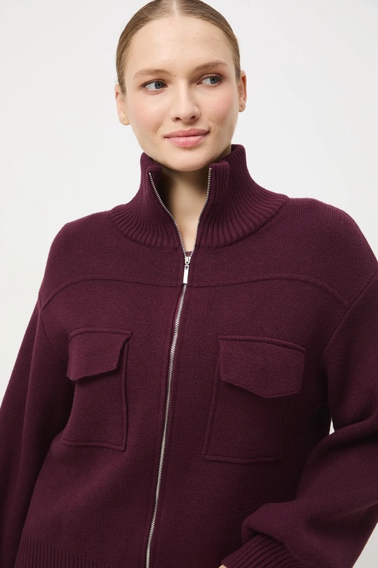 Sweter damski gładki z wiskozą bordowy RW25-SWD612