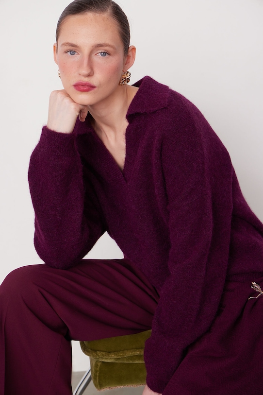 Medicine pulover dinlână de alpaca grosime medie burgundia RW25-SWD700