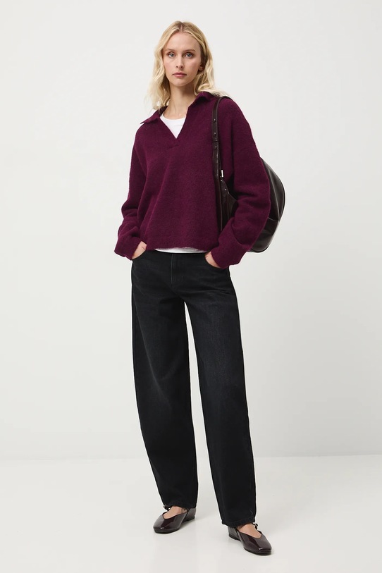 Sweter z wełną alpaki damski z kołnierzykiem RW25-SWD700 bordowy RW25