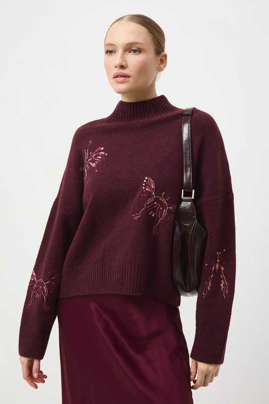 Medicine sweter z domieszką wełny oversize bordowy RW25-SWD703