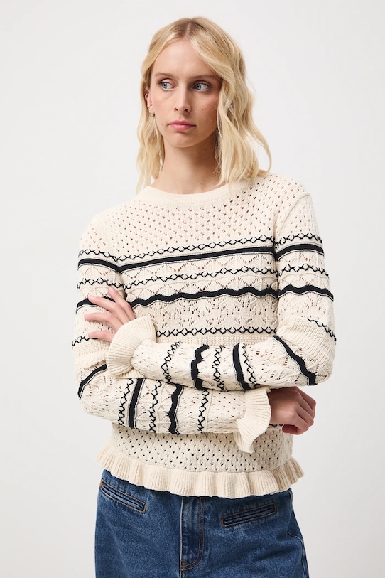 Sweter damski ażurowy RW25-SWD704 beżowy RW25