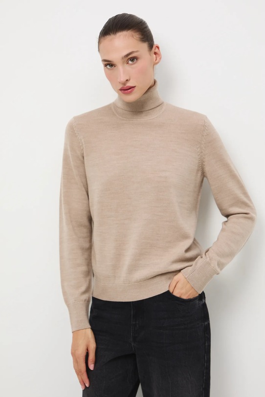 Sweter z wełny merino melanżowy cienka beżowy RW25-SWD810