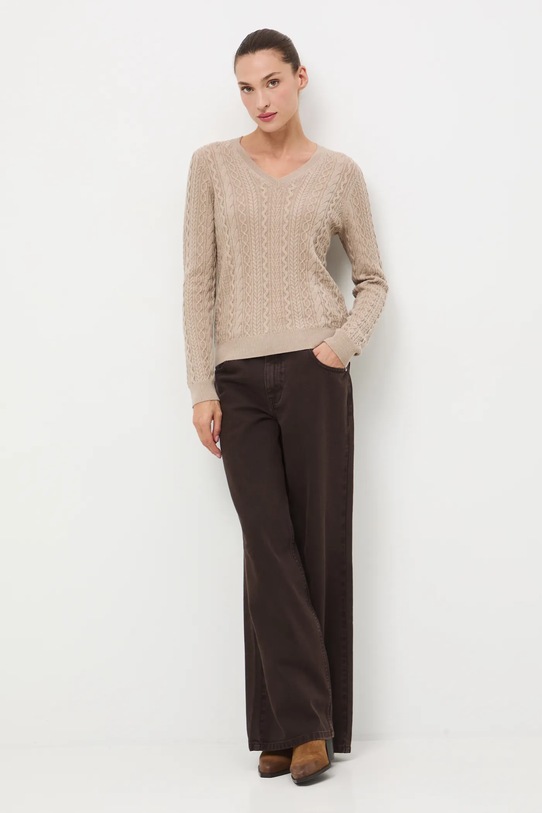 Medicine sweter z wełny merino RW25-SWD813 beżowy RW25