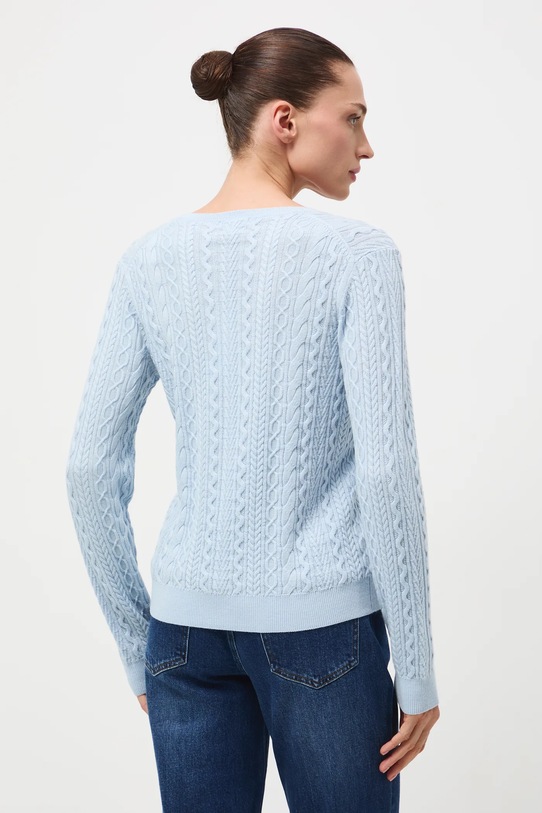 Odzież Sweter z wełny merino damski z warkoczowym splotem RW25-SWD813 niebieski