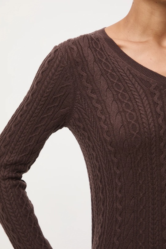 Medicine sweter z wełny merino RW25-SWD813 brązowy