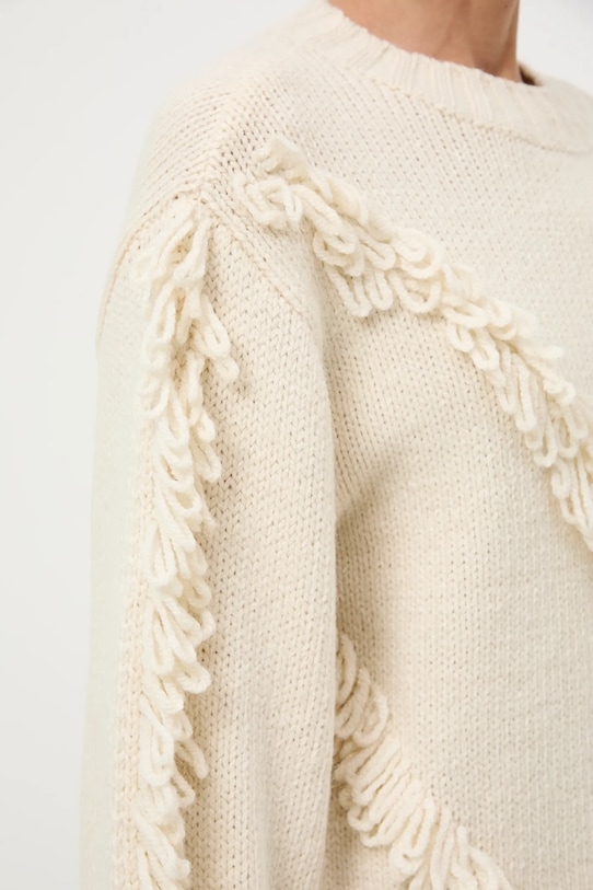 Sweter damski z ozdobnymi frędzlami RW25-SWD815 beżowy