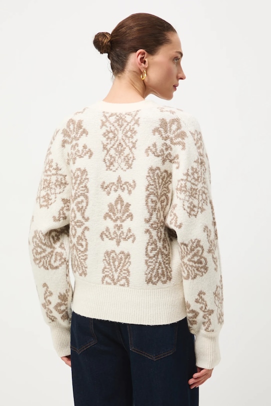 Odzież Kardigan z domieszką wełny damski wzorzysty RW25-SWD818 beżowy