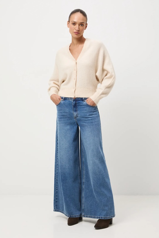 Kardigan damski z domieszką moheru i wełny RW25-SWD819 beżowy RW25