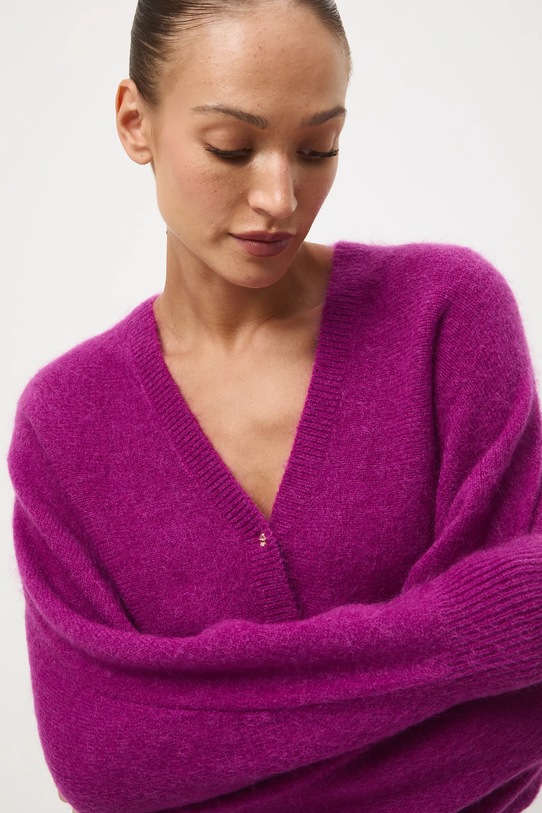 Kardigan damski z moherem i wełną fioletowy RW25-SWD819