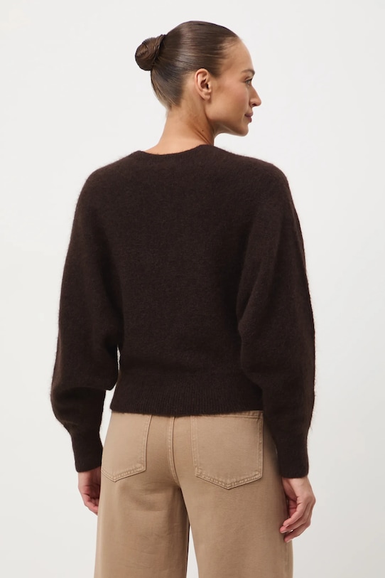 Kardigan damski z domieszką moheru i wełny brązowy RW25-SWD819