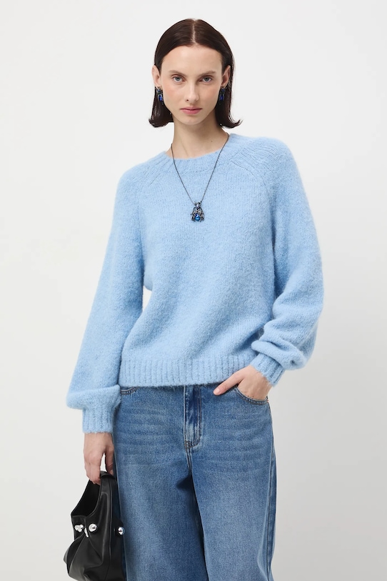 Medicine sweter z wełną alpaki okrągły niebieski RW25-SWD906