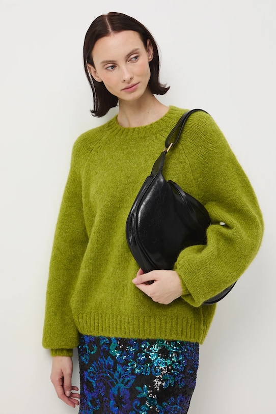 Sweter z wełną alpaki gładki RW25-SWD906 zielony RW25