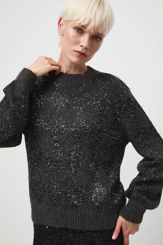 Medicine sweter z domieszką wełny aplikacja szary RW25-SWDA03