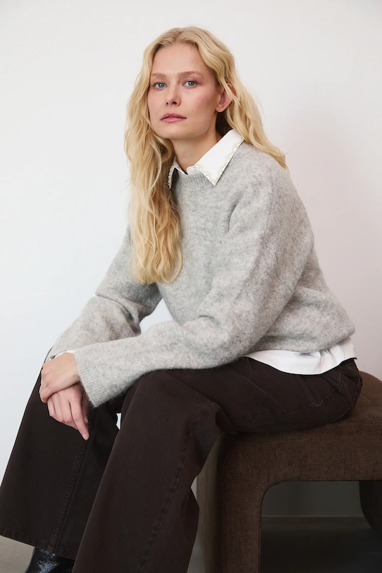 Sweter z wełną alpaki damski melanżowy melanż szary RW25-SWDA13