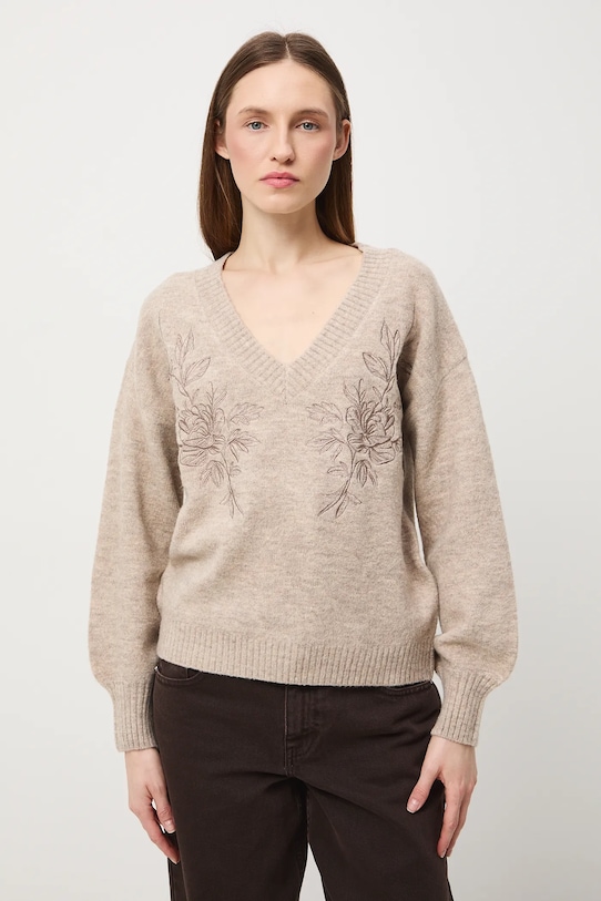 Medicine sweter z domieszką wełny beżowy RW25-SWDB04