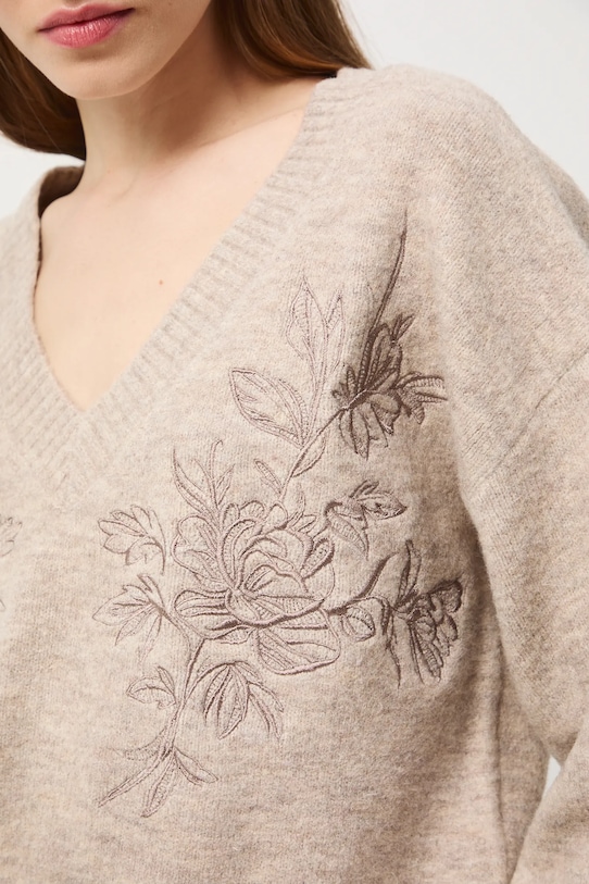 Medicine sweter z domieszką wełny RW25-SWDB04 beżowy