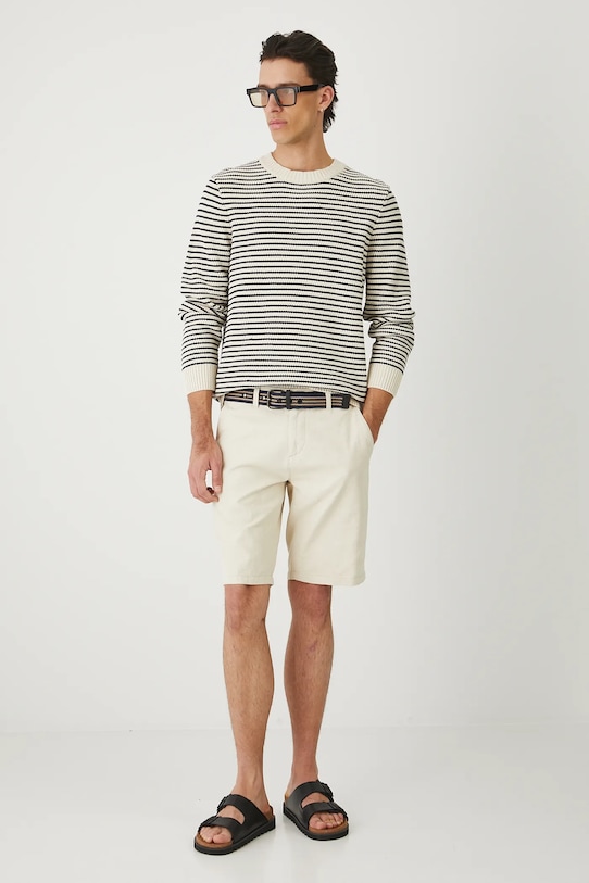 Sweter męski w pasy z wiskozą RW25-SWM100 beżowy RW25