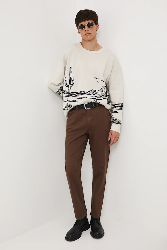 Sweter męski żakardowy wzorzysty RW25-SWM401 beżowy RW25