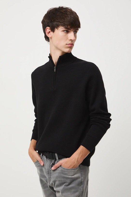 Sweter męski gładki średniej grubości czarny RW25-SWM507