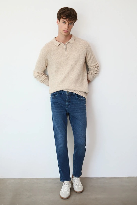 Sweter męski z wełną RW25-SWM705 beżowy RW25
