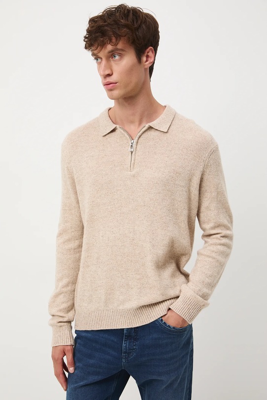 Sweter męski z wełną beżowy RW25-SWM705