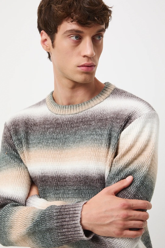 Sweter męski z domieszką wełny zielony RW25-SWM709