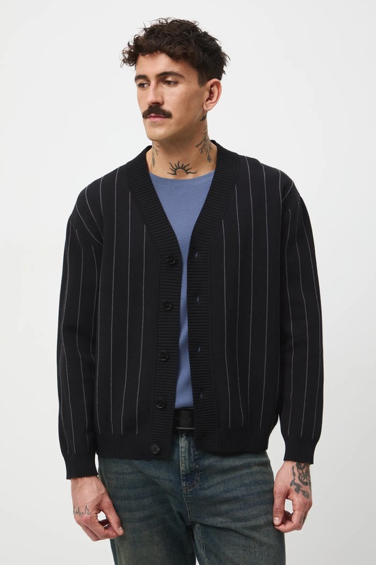 Kardigan męski w pasy RW25-SWMA18 czarny RW25