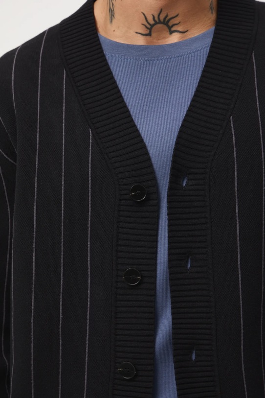 Kardigan męski w pasy RW25-SWMA18 czarny