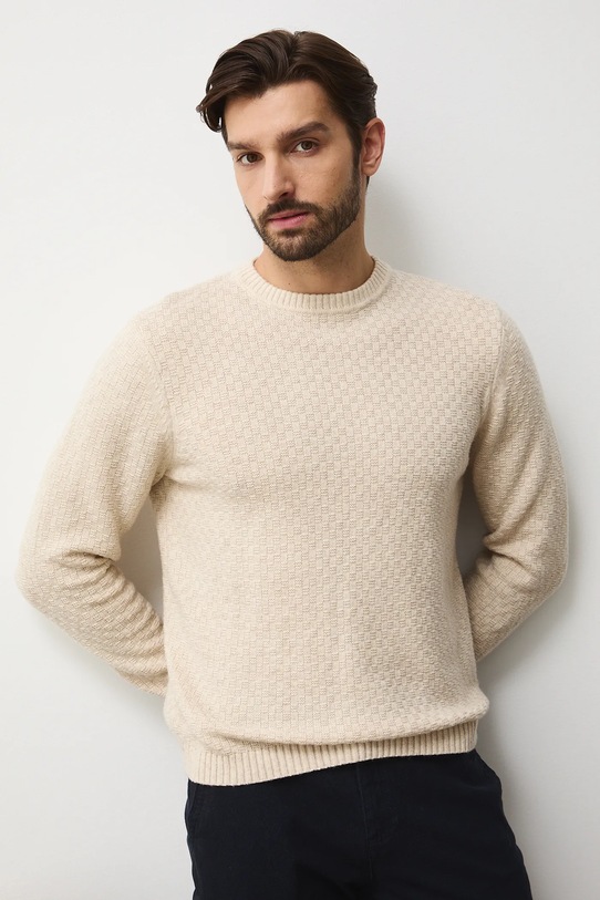 Sveter s prímesou vlny s textúrou béžová RW25-SWMB11