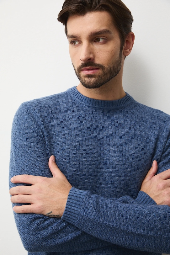 Sveter s prímesou vlny s textúrou modrá RW25-SWMB11