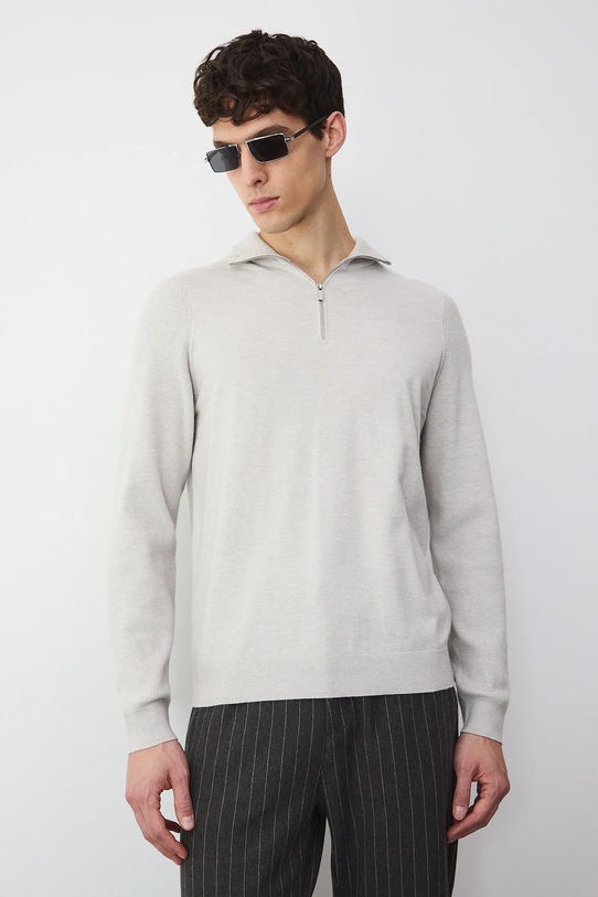 Medicine sweter z domieszką wełny i kaszmiru półgolf szary RW25-SWMC16