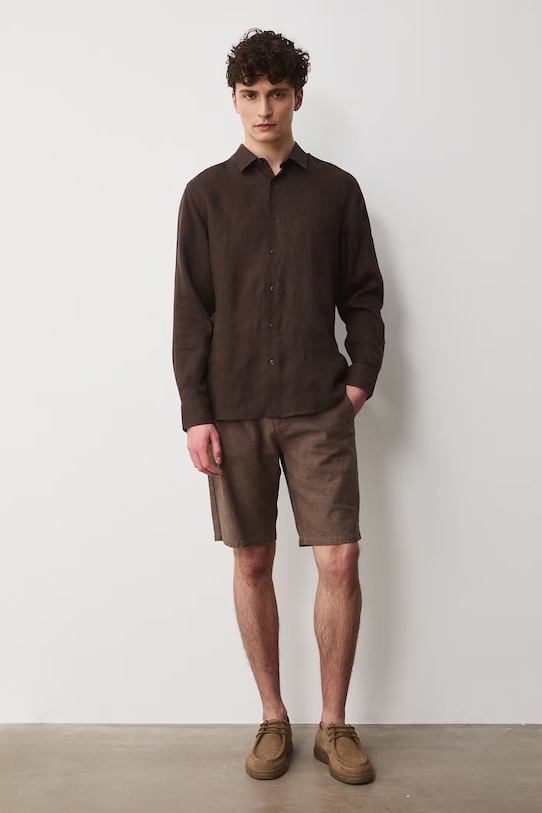 Šortky s příměsí lnu pánské s páskem RW25-SZM101 hnědá RS26