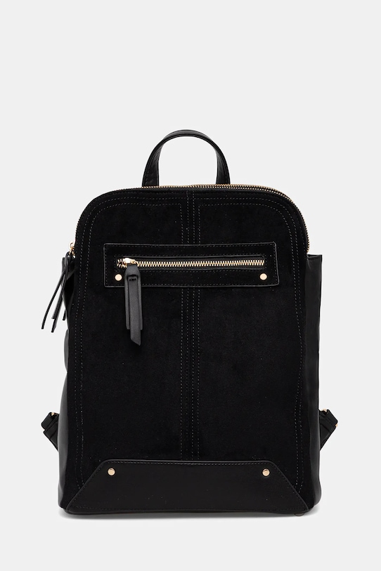 Plecak damski ze skóry ekologicznej i imitacji zamszu mieści A4 czarny RW25-TPDA05