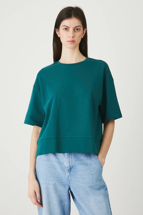 T-shirt bawełniany damski gładki bawełna turkusowy RW25.TSD010