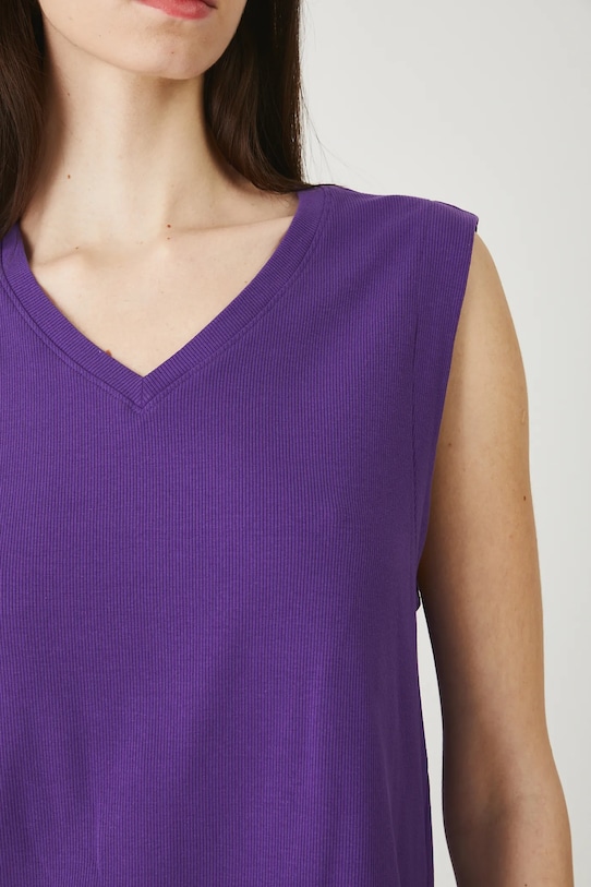 T-shirt bawełniany damski z elastanem prążkowany RW25-TSD011 fioletowy