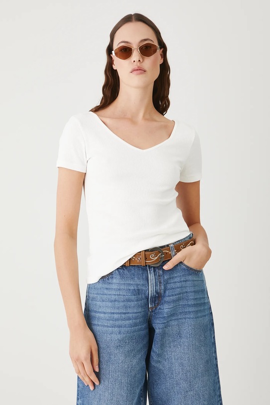 T-shirt bawełniany damski z elastanem prążkowany RW25.TSD012 beżowy RW25
