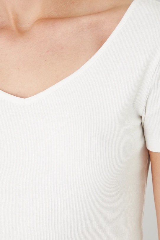 T-shirt bawełniany damski z elastanem prążkowany RW25.TSD012 beżowy