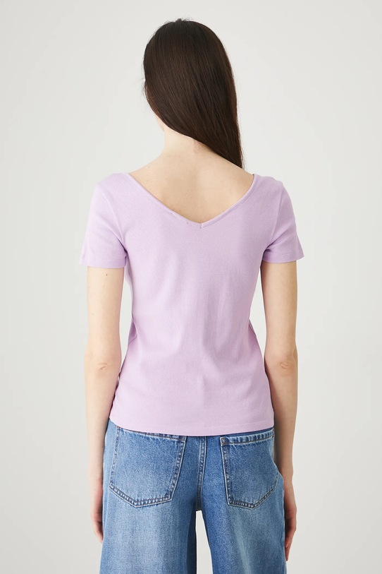Odzież T-shirt bawełniany damski z elastanem prążkowany RW25.TSD012 fioletowy
