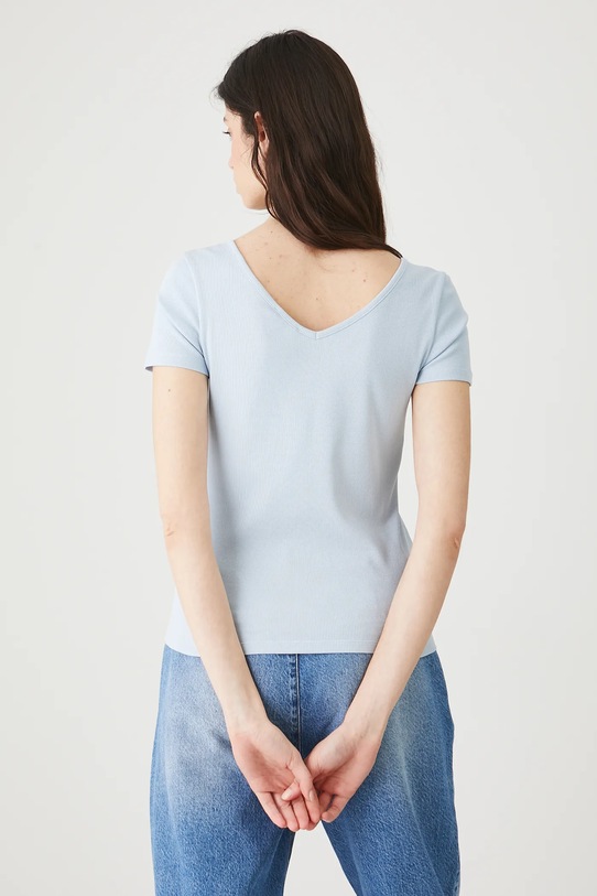 Odzież T-shirt bawełniany damski z elastanem prążkowany RW25.TSD012 niebieski