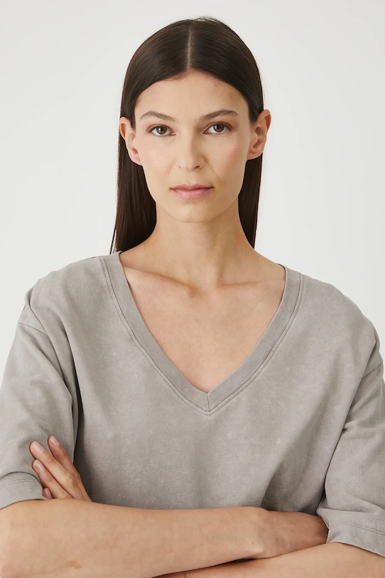 T-shirt bawełniany damski z efektem sprania szary RW25.TSD021