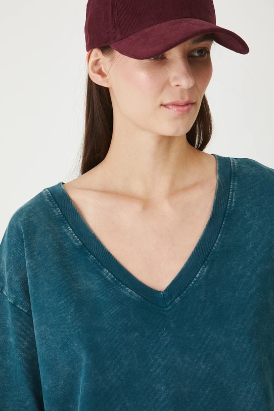 T-shirt bawełniany damski z efektem sprania turkusowy RW25.TSD021